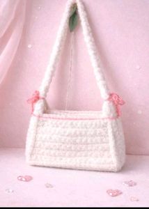 Charming White Crochet Handbag with Pink Heart