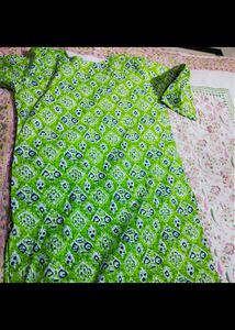 Cotton Green Printed Kurta Set L Size