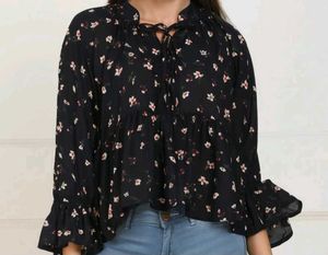 Navy Blue Floral Print Top
