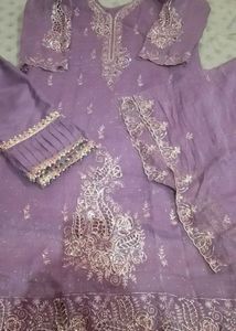 new embroidered Lavender Kurta Set