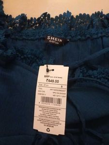Teal Shein Lace Detail Top