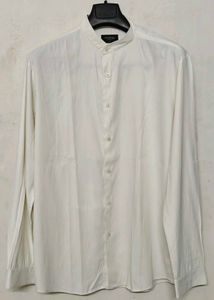 Men's White Band Collar Shirt