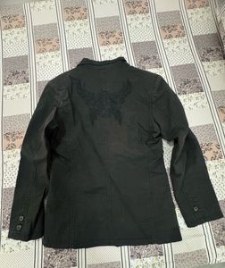 Men's Black Blazer with Crest Detail
