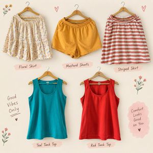 Combo of 5 - 2 Comfy Tops, Skirts & 1 Shor
