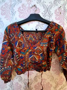 Bohemian Print Cropped Blouse