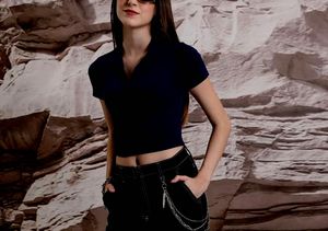 Stylish Navy Blue Polo Neck Top
