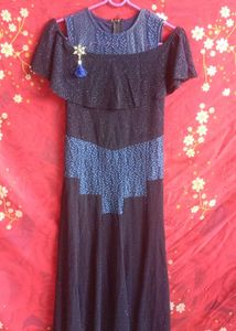 Sparkly Blue Cold Shoulder Maxi Dress