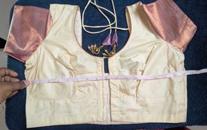 Elegant Cream &amp; Lavender Silk Readymade Blouse