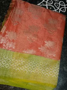 Elegant Orange Saree with Green Border