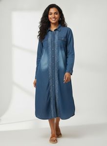 Denim Shirt Dress with Embellishment