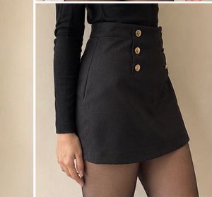 H&amp;m Black Mini Skirt with Gold Buttons
