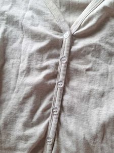 Chic Grey Button-Up V-Neck Top