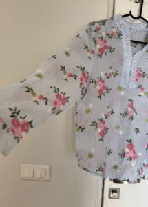 Floral embroidered Sheer Shirt