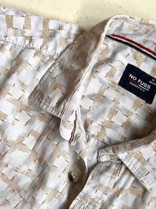 Men’s Beige Printed Half Sleeve Casual Shirt