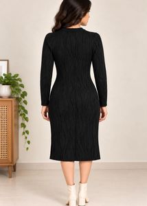 Chic Textured Black Midi Dress