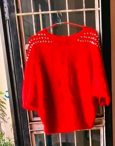 Very Amazing Woolen Shoulder Stone Work Crop Top