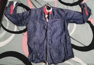 Denim Shirt with Red Accents