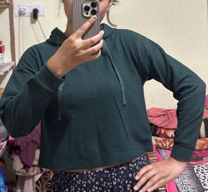 Waffle Knit Cropped Hoodie