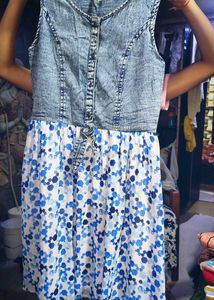 Denim &amp; Floral Fit and Flare Dress