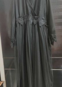 Elegant Black Abaya with Lace Detail