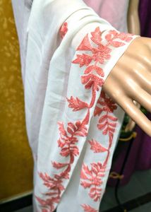 Elegant White &amp; Pink Embroidered Dupatta Scarf