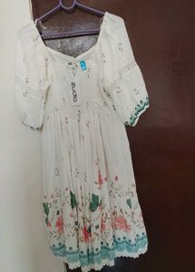 Floral Print White Midi Dress