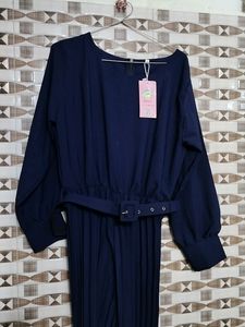 Navy Blue Pleated Jumpsuit