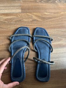 INC5 Blue Embellished Flat Sandals
