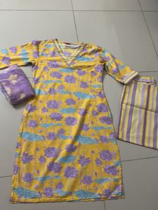 Yellow Lotus Print Kurta Set