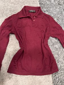 Burgundy Long Sleeve Polo Shirt