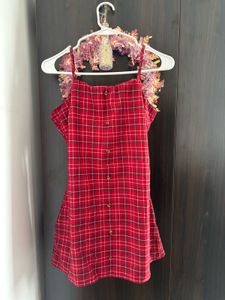 Red Plaid Button-Up Mini Dress