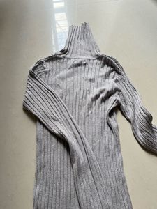 Women's Grey Ribbed Turtleneck Sweater
