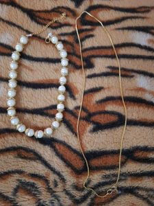 Pearl & Gold Chain Necklace Set