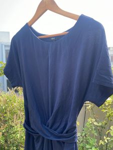 Navy Blue Twisted Waist Midi Dress
