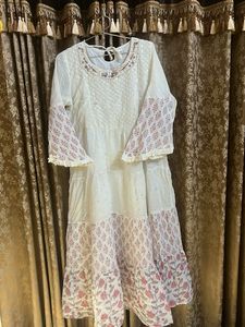 White & Pink Floral Kurta