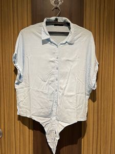 Light Blue Tie-Front Top