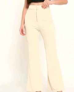 Cream High-Waisted Flare Pants