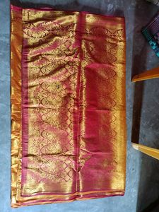 yellow &amp; red banarasi Saree with ready Blouse