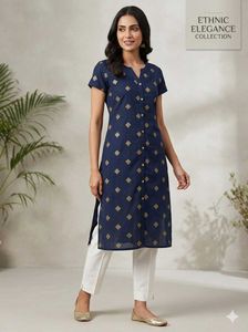 Stylish Navy Blue Embroidered Kurta