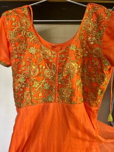 Elegant Orange Embroidered Anarkali