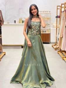 Stunning Olive Green Embellished Lehenga Choli