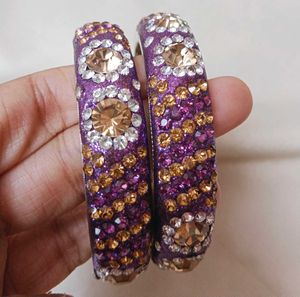 Sparkling Purple Rhinestone Bangles (Set of 2)