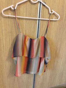 Tiered Ruffle Rainbow Striped Cami Top