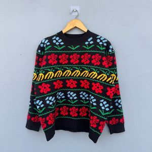 Floral Pattern Knit Sweater