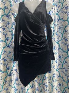 Black Velvet Cold Shoulder Dress