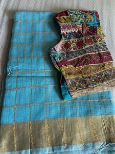 Beautiful Blue Saree with Embellished Blouse