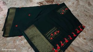 Designer Dark Green Embroidered Saree