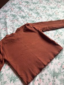 Brown Solid Long Sleeve Tshirt