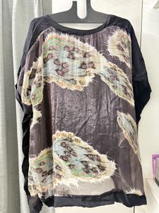 Peacock Feather Print Silk Blouse