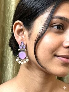 Elegant Lavender & Pearl Drop Earrings